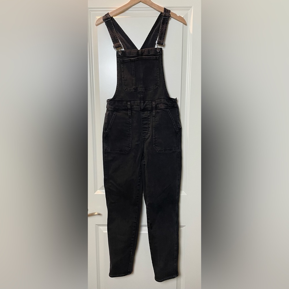 Madewell Lunar Wash Washed Black Stretch Cotton Skinny Overalls EUC Size M